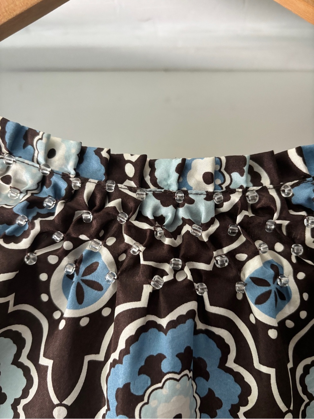 Tory Burch Silk Triple Tie Blouse Moroccan Print Brown Blue Size 2 - Picture 12 of 15